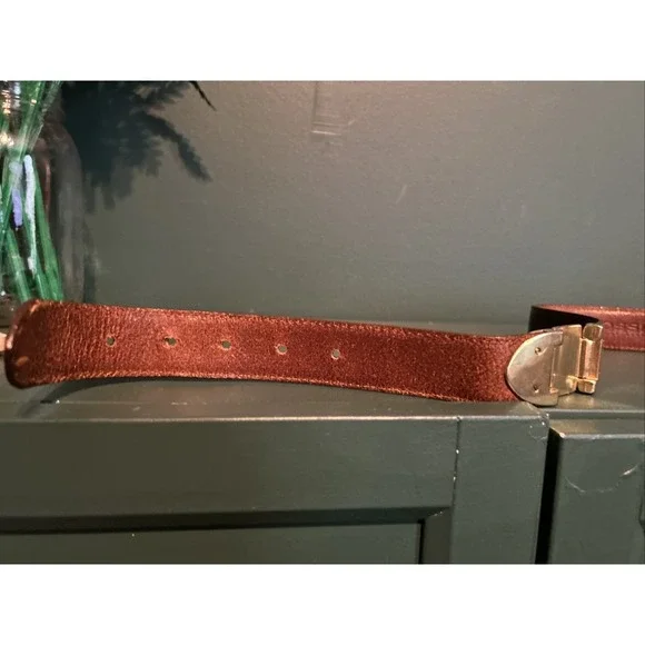 Fossil Brown Leather Women's Belt w Brass Accents and Buckle Sz S - Picture 7 of 10